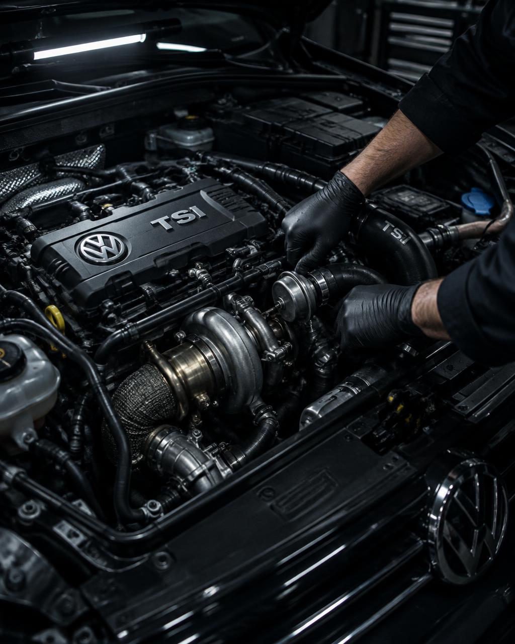 Técnico trabalhando em motor TSI Volkswagen